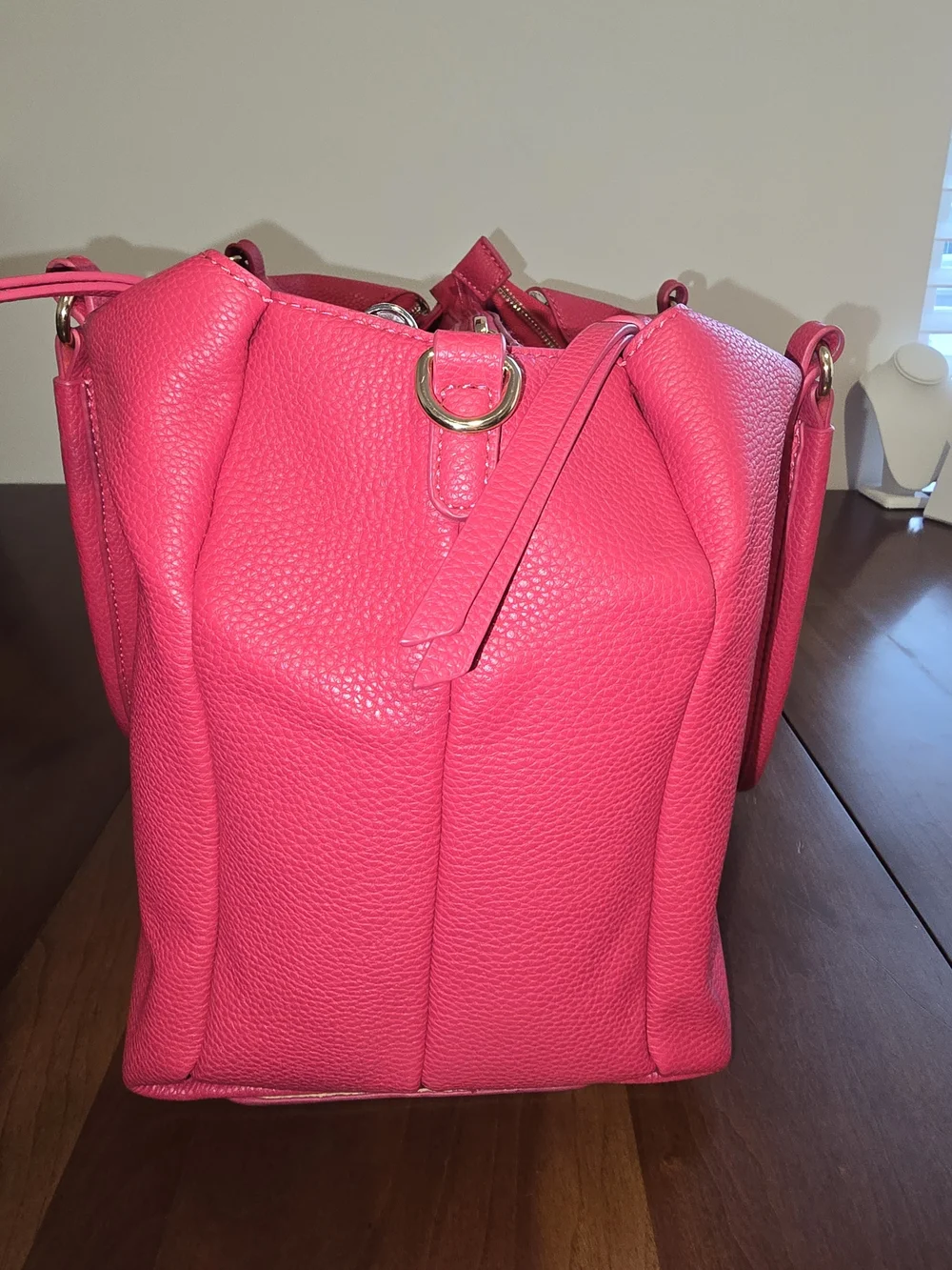 Hot Pink 💕 Pebbled Leather-Like Shoulder Bag with Triple Zipper Compartments